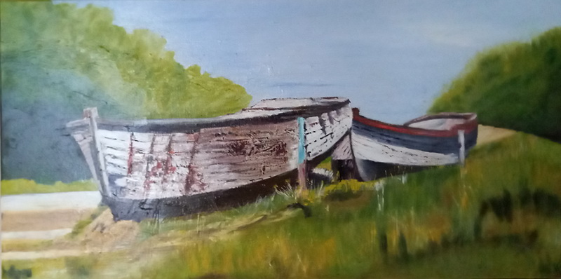 "Les bateaux" huile sur toile 40x80